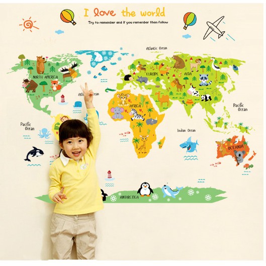 Wallpaper wall paper wallstiker Dunia motif binatang Animal wall sticker