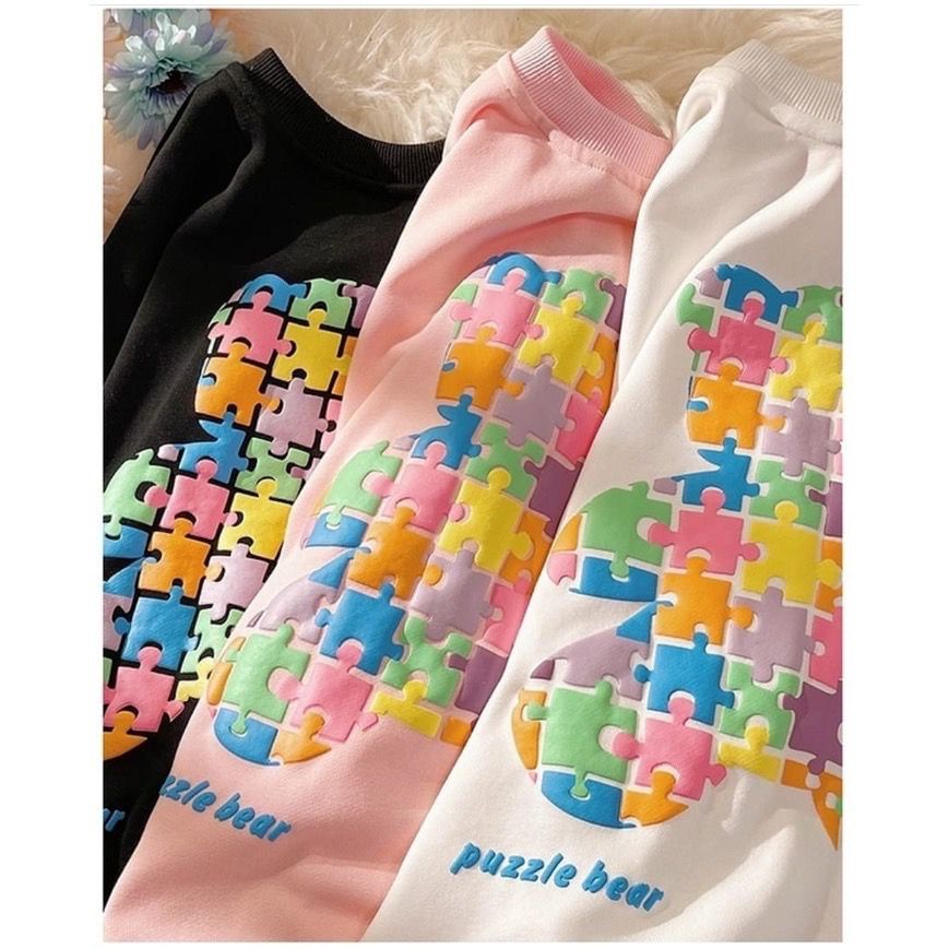 Puzzle bear sweater fleece warna warni