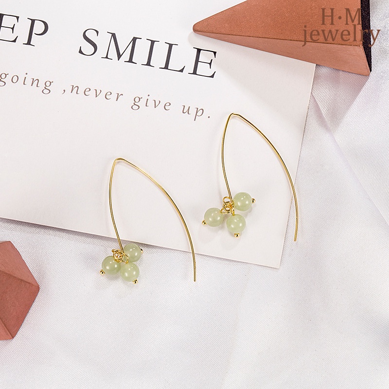 Anting Gantung Batu Giok Hetian Retro Simple Kualitas Tinggi Untuk Wanita