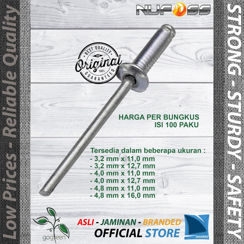 Paku Rivet 3,2 ~ 4,8 mm Isi 100 Paku Ripet Tembak  - Riveter Nail NUFOSS