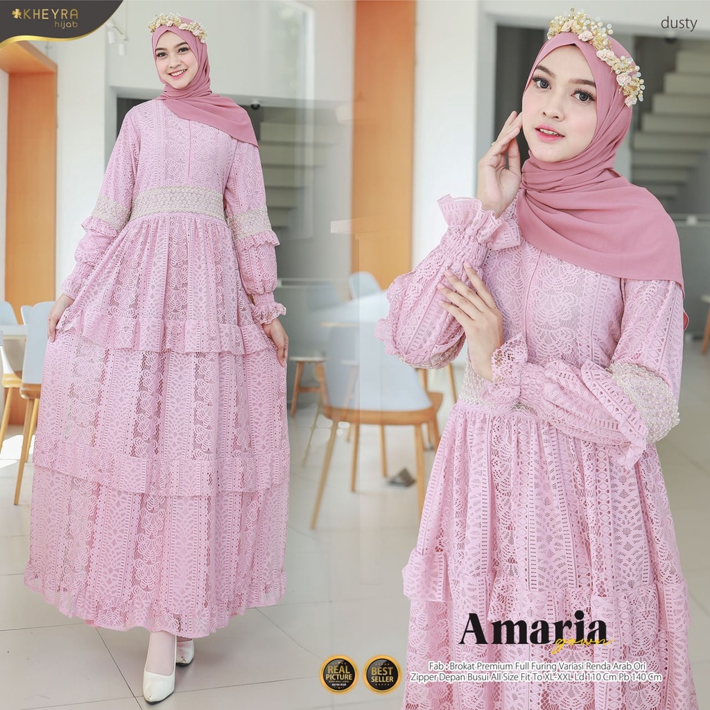 DRESS/GAMIS BUSUI DENGAN APLIKASI RENDA ARAB ~ BAHAN BROKAT PREMIUM FULL FURING ~ AMARIA DRESS ORI K