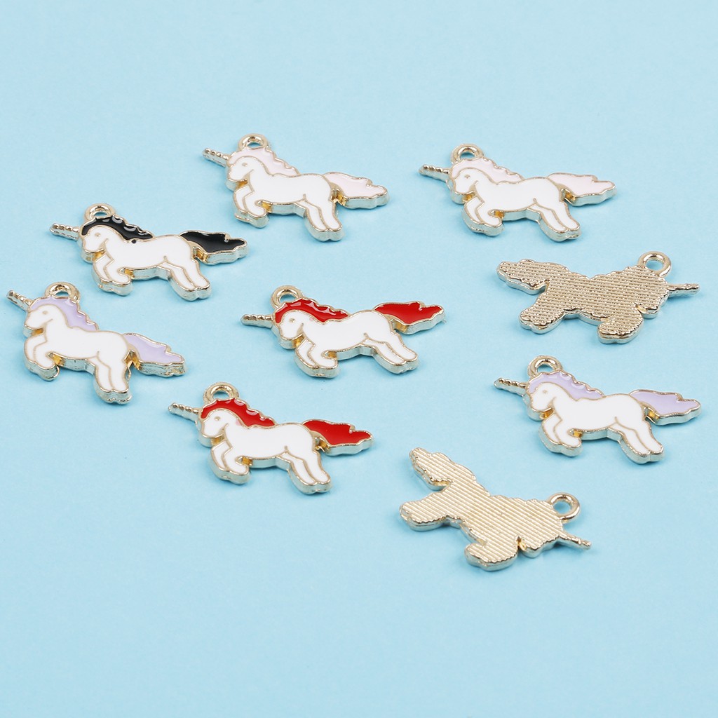 10pcs / Lot Liontin Enamel Bentuk Unicorn Untuk Membuat Perhiasan Kalung Gelang Dan Anting