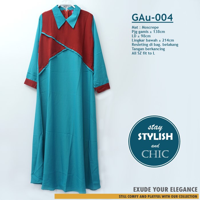 Gamis Muslimah Polos Kombinasi bahan Moscrepe kode GAu