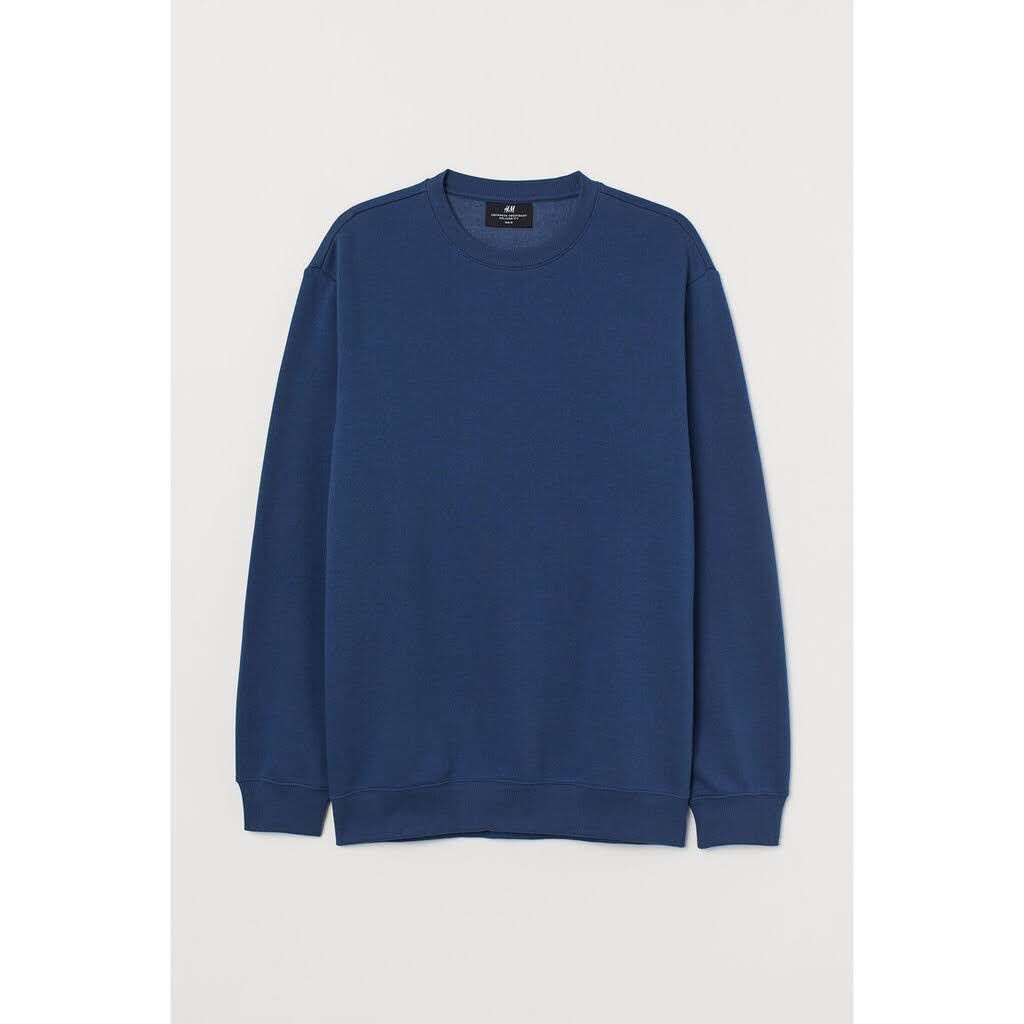 Crewneck Sweater H&M Full Basic Colour HM Sweatshirt HNM Polos-NAVY