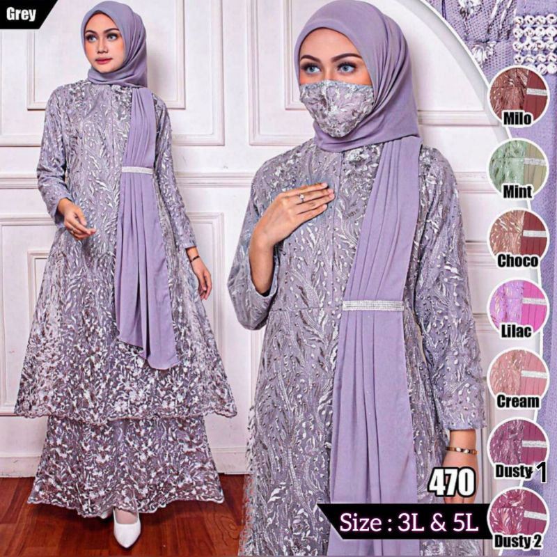 Gamis Brukat Jumbo - Gamis Brukat Selendang - Dress Pesta Jumbo (Free Hijab)