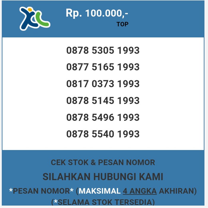 Nomor cantik XL murah tahun lahir 1993 XL dan AXIS T5888-100
