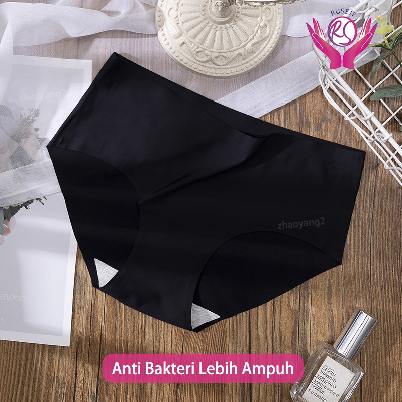 Celana Dalam Wanita Premium Quality Seamless Halus Tanpa Jahitan Grosir CD Wanita Fashion Es Sutra-HITAM