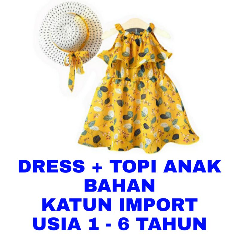 WK DRESS PLUS TOPI BAJU PANTAI SANTAI GAUN BAJU ANAK PEREMPUAN BAYI IMPORT