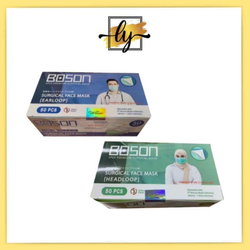 (Original) ~LyShop~ BOSON Surgical Mask Earloop 3 Ply /Masker Medis Isi 50 Pcs - hijau toska Exp