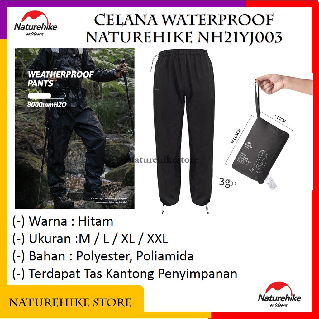 Celana Panjang Gunung Waterproof Anti Air Polyester Poliamida Hiking Camping Naturehike NH21YJ003