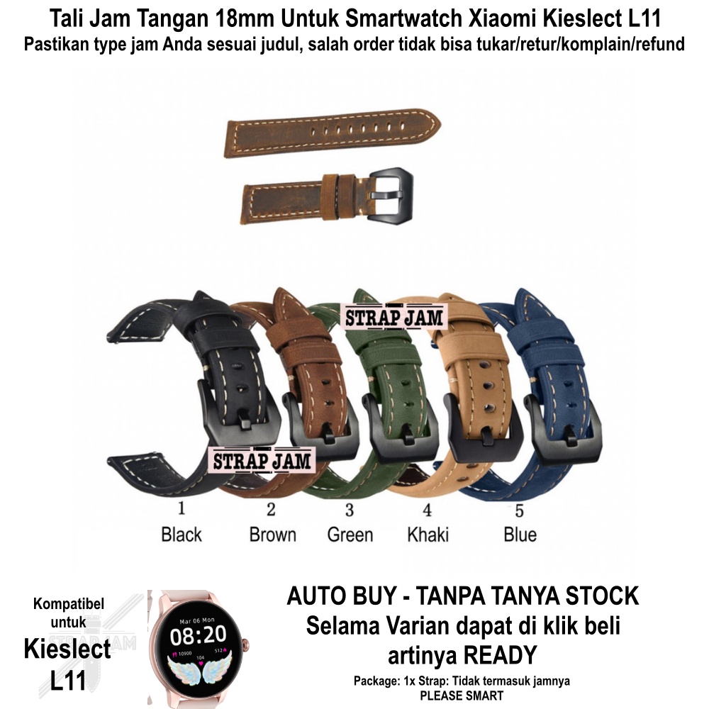 CRAZY HORSE Tali Jam Tangan Xiaomi Kieslect L11 - Strap 18mm Leather Kulit Tebal