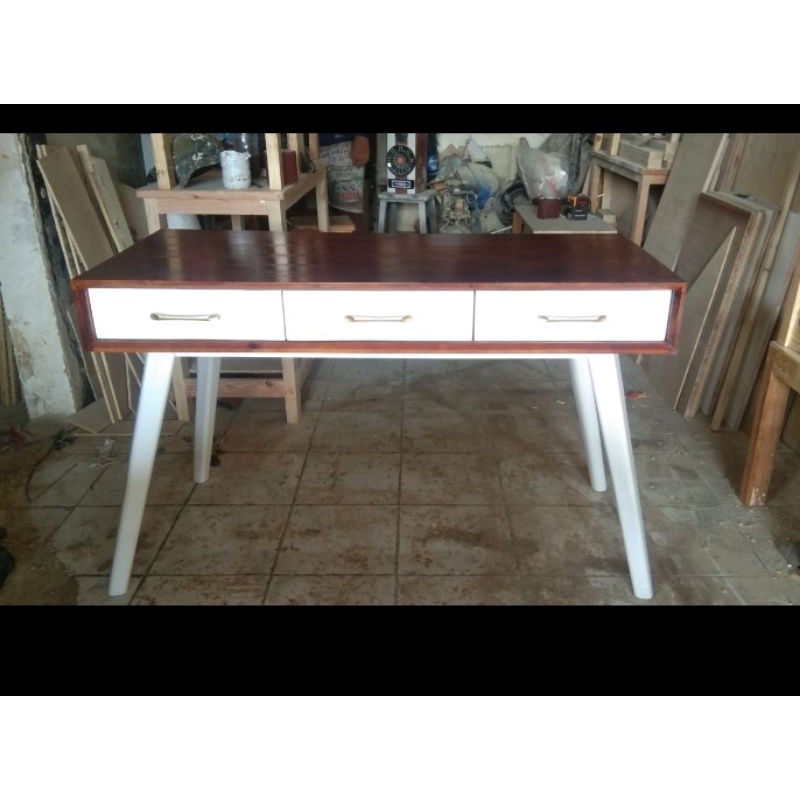 Meja Kerja 3 Laci Full Putih 120x50x75