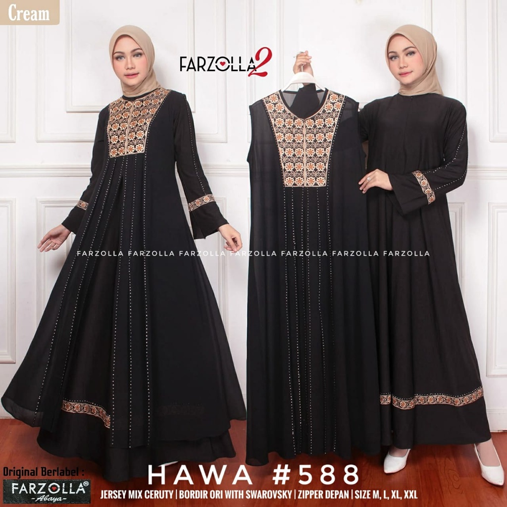 Gamis Turki by Butik Solo Bahan Jersey mix Ceruti Bordir Ori Kode HAWA BLACK SERIES ORI FARZOLLA