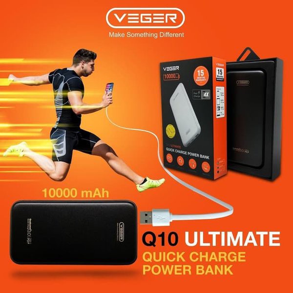 Powerbank Veger ULTIMATE Q10 10000MAh Quick Charge QC 30 Metal Quick Charge Hot Sale