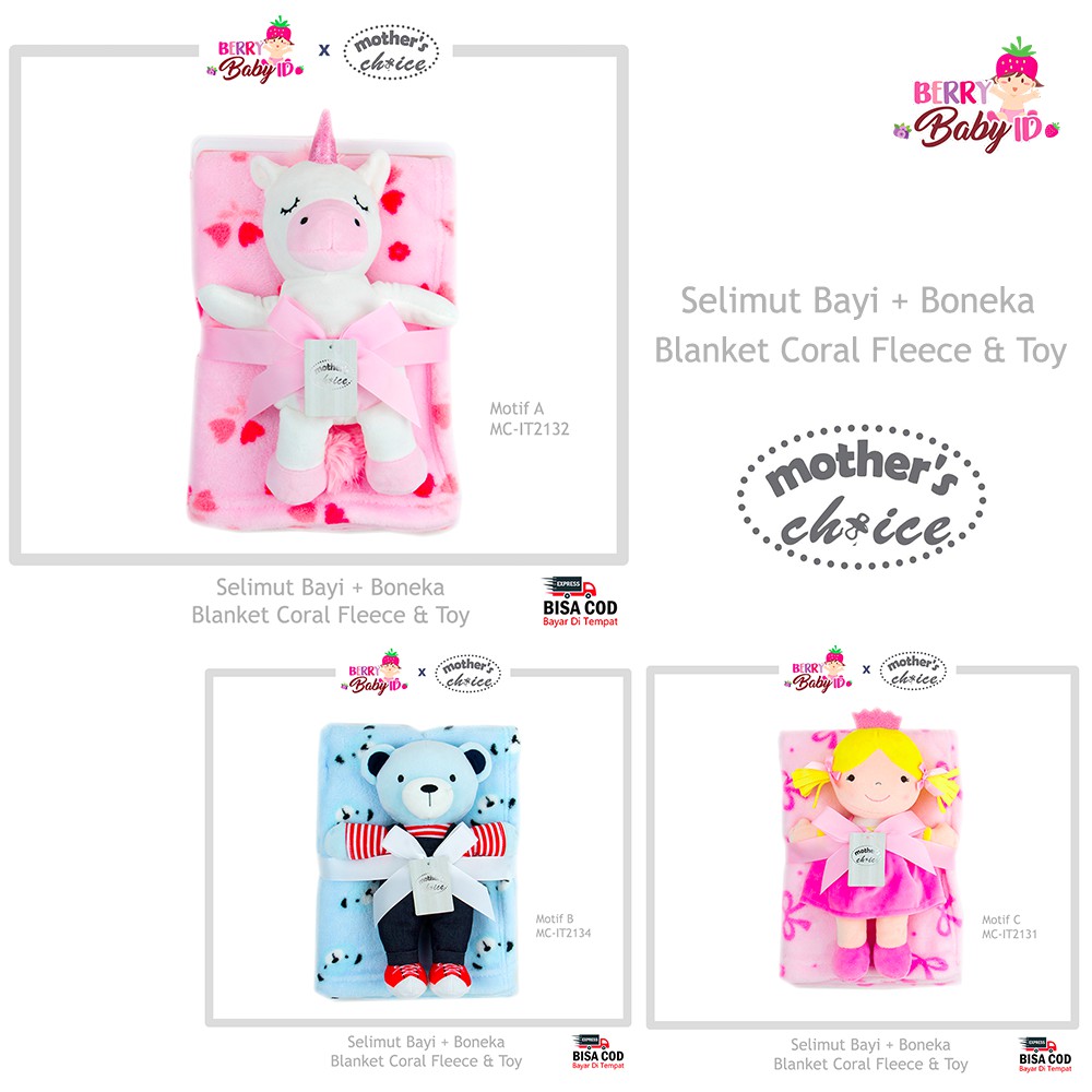 Mother's Choice Blanket Coral Fleece &amp; Toy Selimut Bayi + Boneka MCH025 Berry Mart