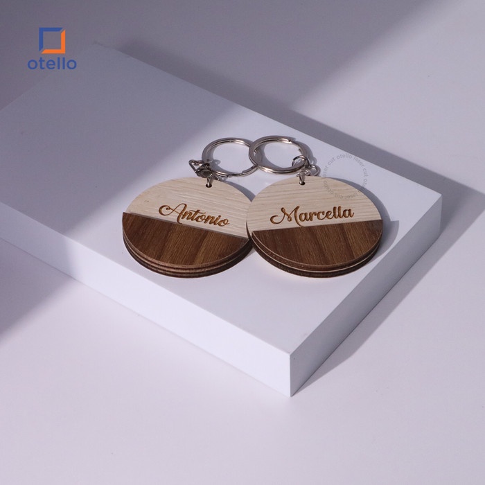 Gantungan Kunci Kayu Double Wooden Custom Nama Keychain Ganci Keyring Keren Otello