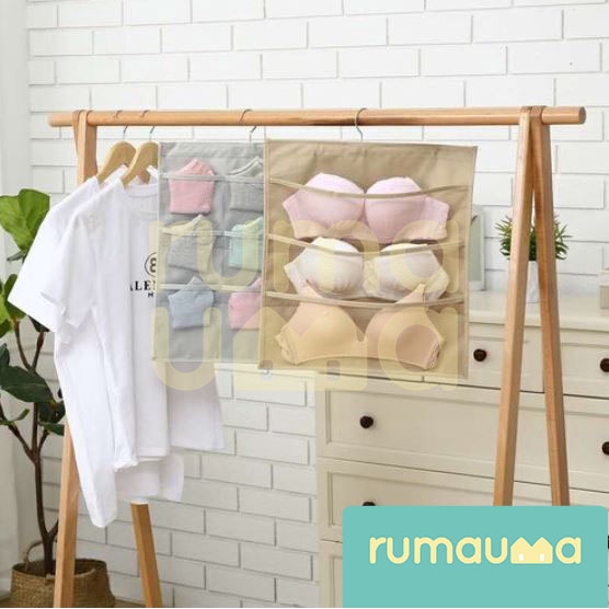 Rumauma Gantungan Bra 2 Sisi Pakaian Dalam Storage Bag 9 Kantong Murah