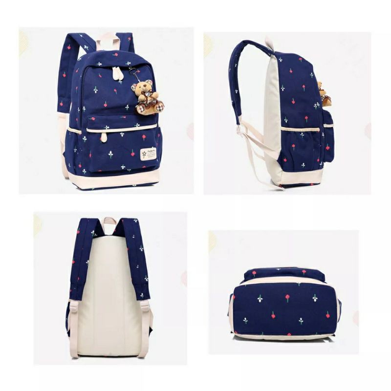 MOEZHA TAS _ Tas Sekolah (TULIP) Untuk Anak Perempuan Remaja Tas Ransel Lucu Backpack Besar Solid Kanvas PL952