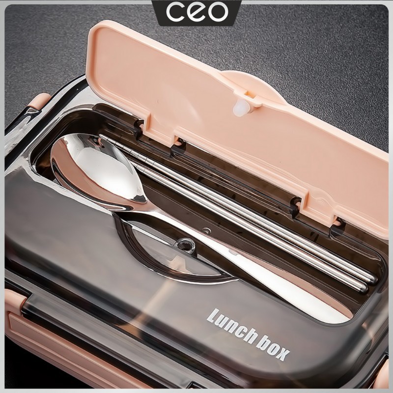 CEO Tempat Makan Stainless Steel Lunch Box Stainless Steel Kotak Makan - Varian 3 Sekat, Merah Muda