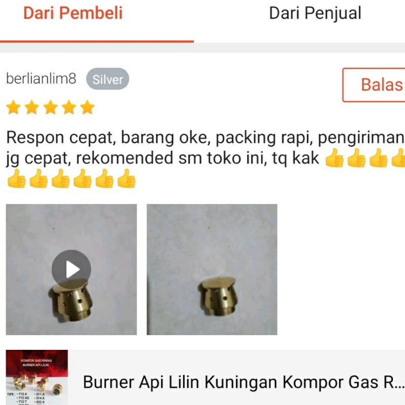 Burner Api Lilin Kuningan Kompor Gas Rinnai Model Baru