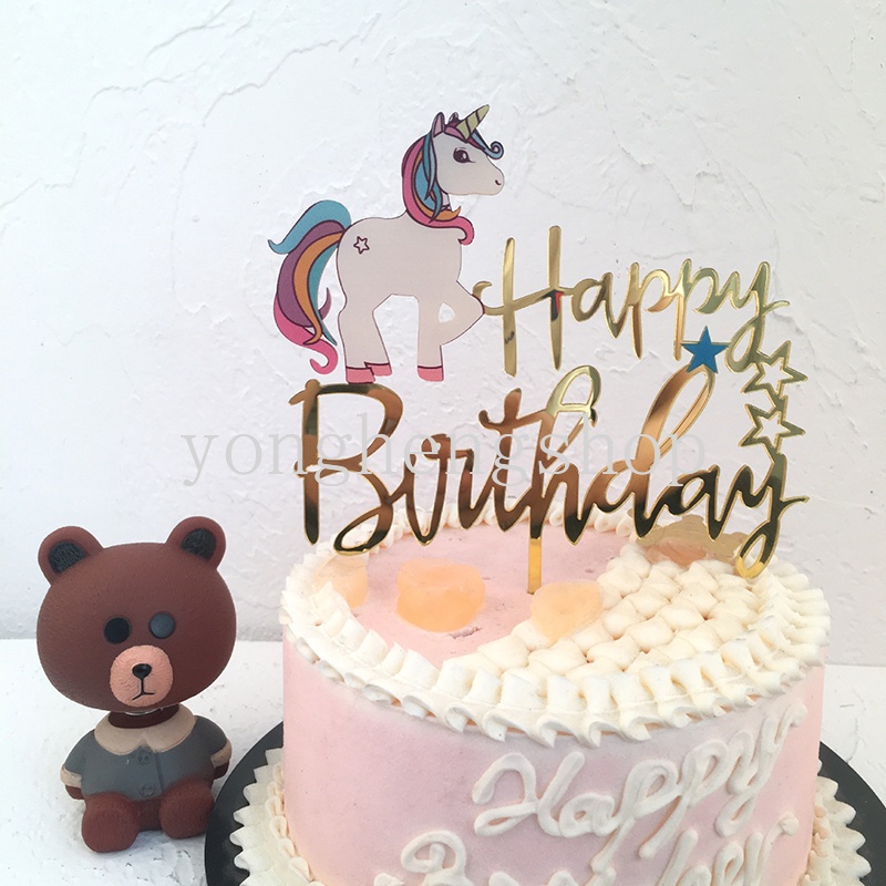 Topper Kue Ulang Tahun Desain Kartun Hewan Unicorn Bahan Akrilik Untuk Dekorasi Baby Shower