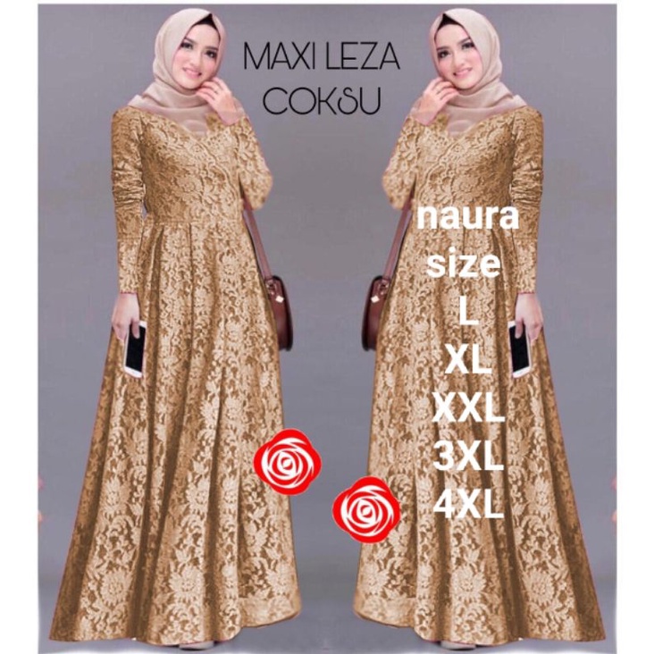 Maxi leza / Ada size super jumbo (Size L,XL,XXL,3XL,4XL)Baju gamis brokat Tulang Gliter Import / busana muslim / Dress acara-COKSU