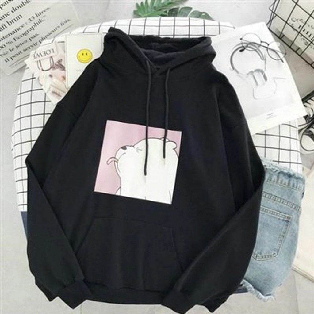 Hoodie Wanita Gambar Bear Oversize Korean Style Sweater Murah Tebal Xxl Kekinian Lilac