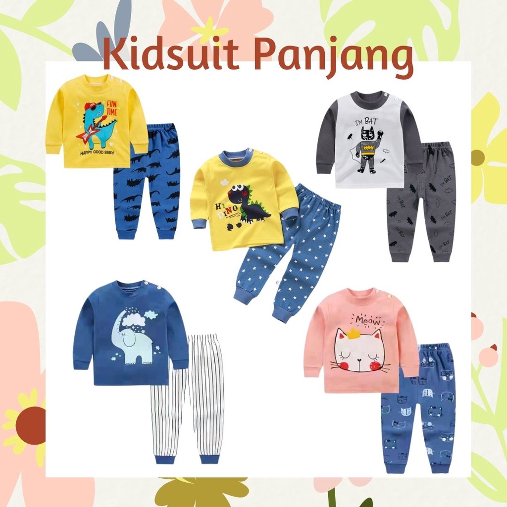 Plazababyku KIDS SUIT PANJANG H5 Setelan Anak Bahan Kaos Lengan + Celana Berkualitas Import NEW3