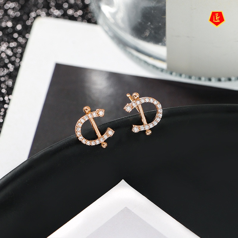 [Ready Stock]Women's S925 Silver Horseshoe Stud Earrings Simple Fashion