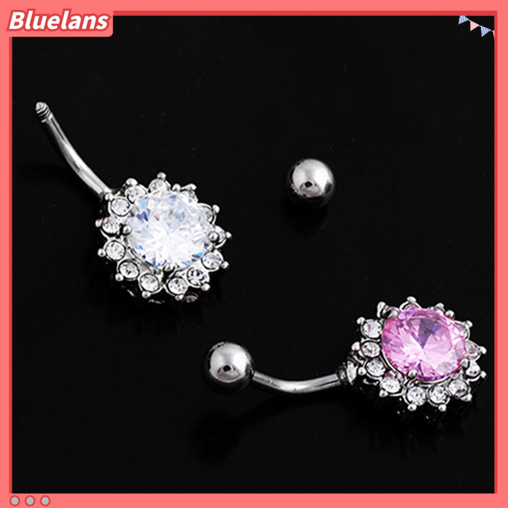 Bluelans Body Piercing Ring Fashion Rhinestone Ball Button Jewelry Barbell Bar Belly Navel Ring for Women