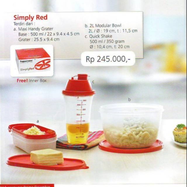 tupperware simply red - memasak perlengkapan dapur parutan gelas botol shaker