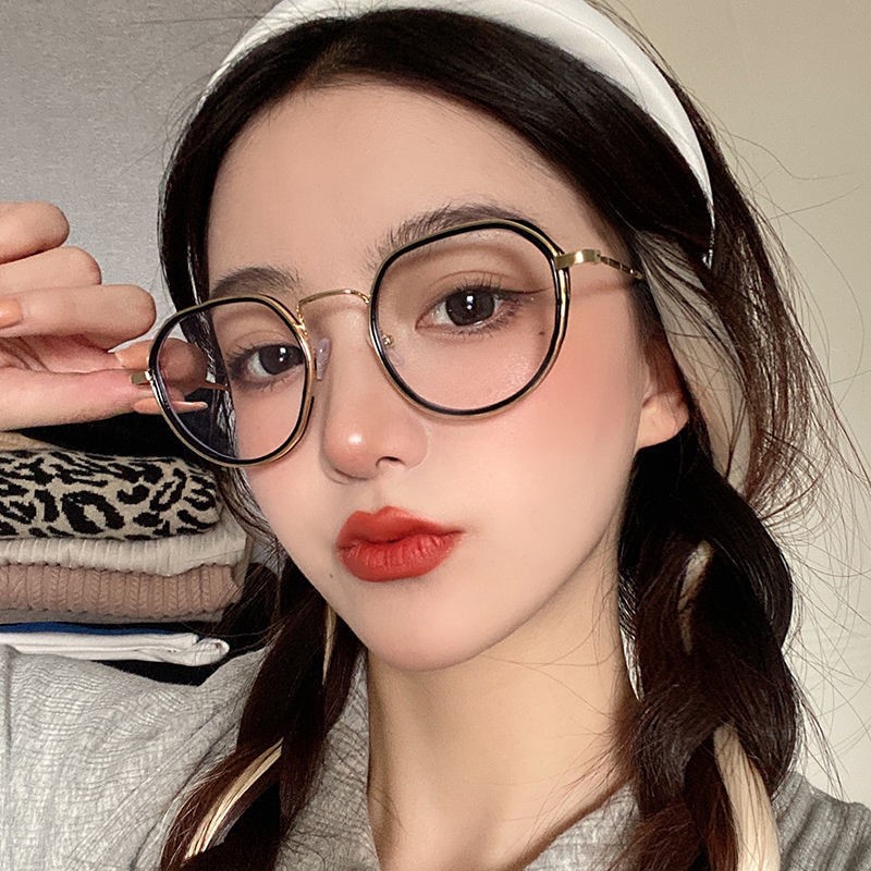 (YUZHU) TERSEDIA &amp; COD Frame Kacamata Wanita Korean Gaya Kacamata Anti Radiasi Cewek Bulat Eyeglasses