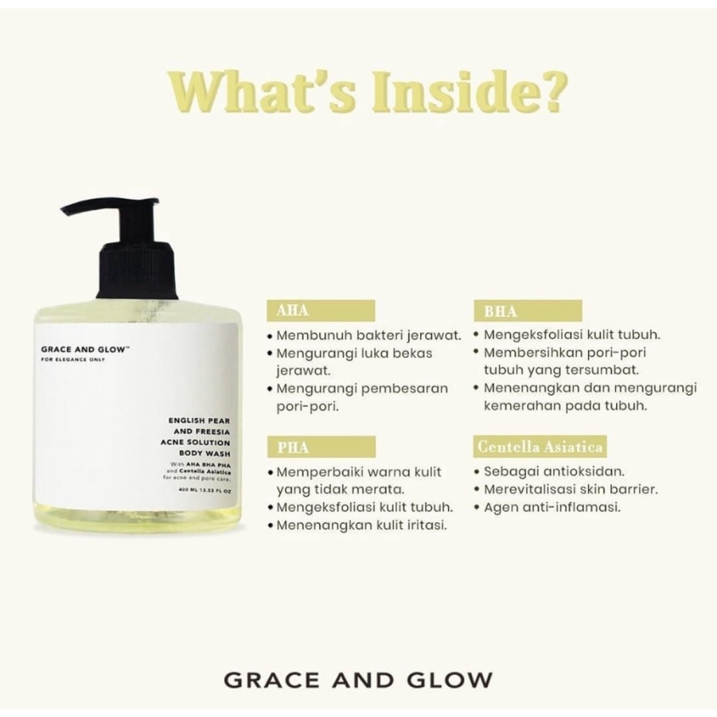 GRACE AND GLOW BODY WASH 400ML ENGLISH PEAR AND FREESIA ACNE SOLUTION