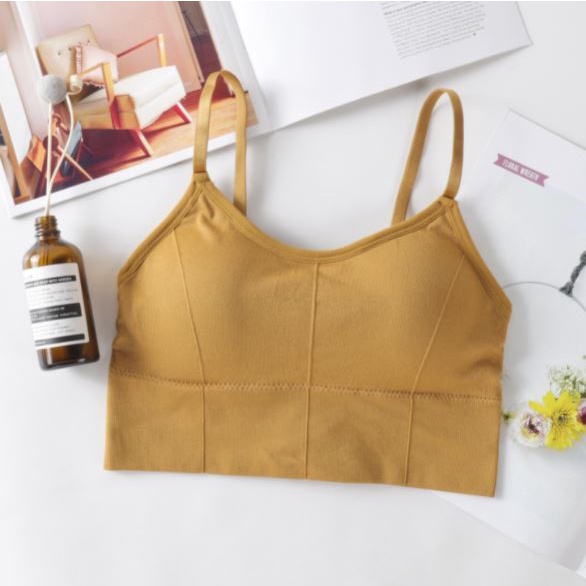HC Bra Sport Wanita tanpa kawat Model Seamless kode B400 dengan Tali Strap Isi Busa Bergaya Sexy-HC3503 GOLD