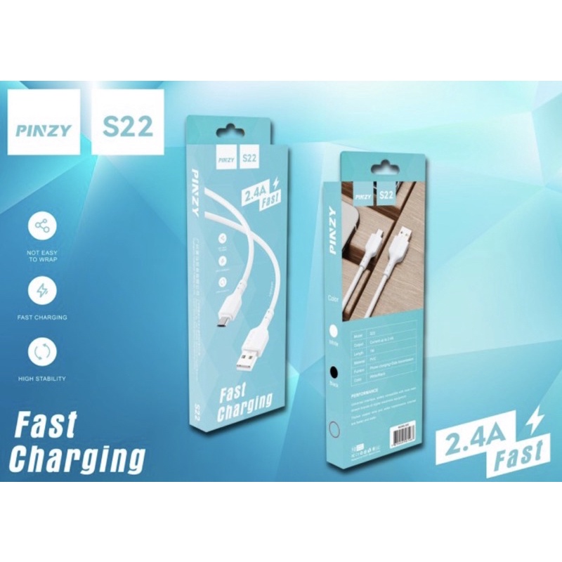 Kabel Data PINZY S22 Micro USB Material PVC Output 2.4A Fast Charging - Kabel Data PINZY S22 -