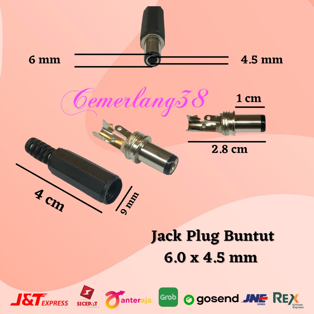 Jack DC buntut 6.0mm x 4.5mm Pria DC Power Socket Jack Solder Connect