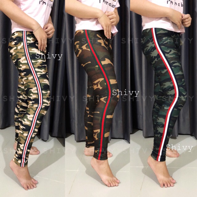 Legging Army Panjang List Pita Import Wanita Ringan Adem