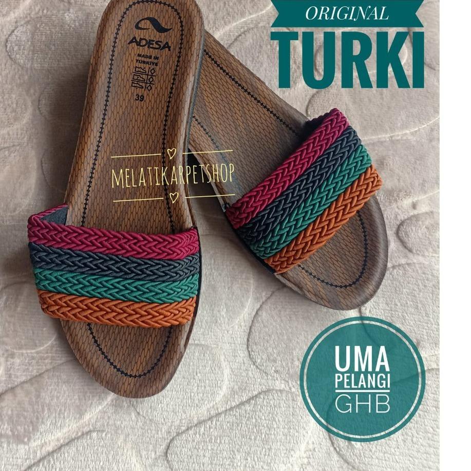 [PRODUK MMN7O] Sandal Wanita Kekinian Adesa Original Turki BEST SELLER Motif GARIS/PELANGI Rajut dan