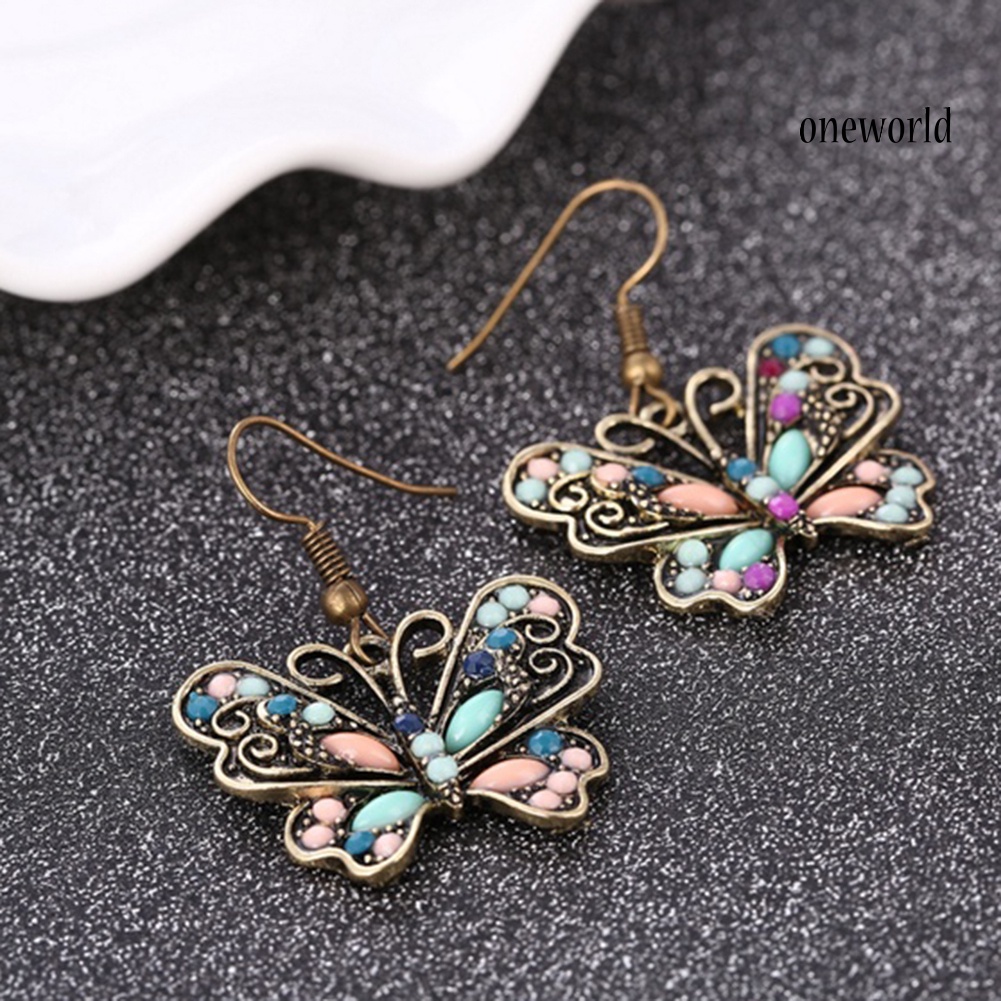 OW@ Bohemian Women Butterfly Dragonfly Rhinestone Charm Hook Earrings Jewelry Gift