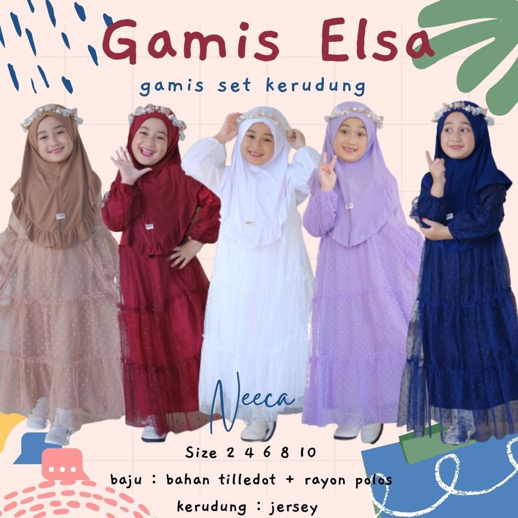 Gamis Anak Perempuan ELSA PLUS KERUDUNG TILE DOT TUTU NEECA KIDDOS SIZE 2 4 6 8 10 TAHUN baju muslim