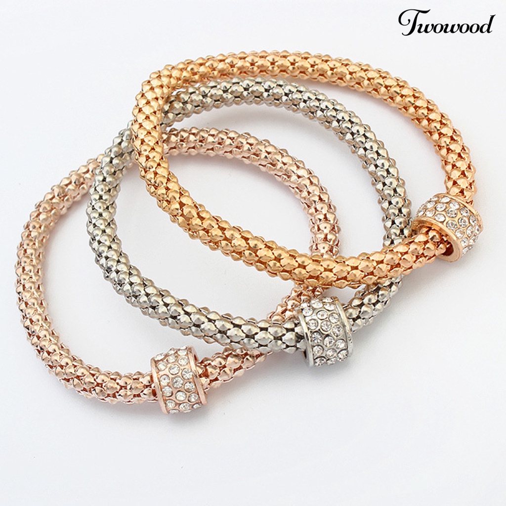 3pcs Gelang Rantai Berlian Imitasi Bahan Alloy Untuk Wanita