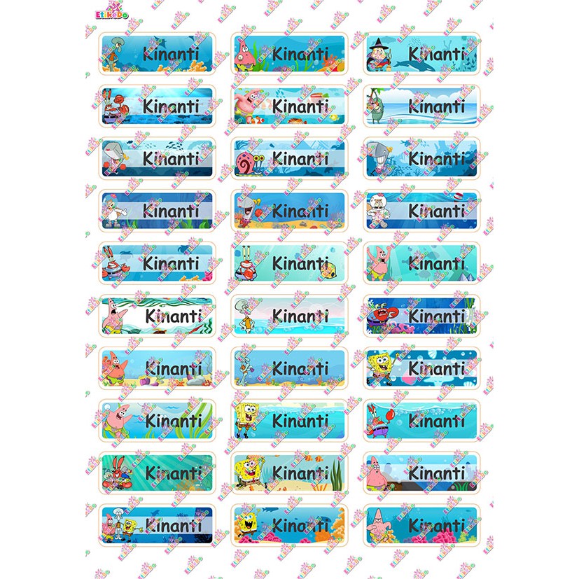 

LABEL NAMA SPONGEBOB 120 STIKER - ANTI AIR/ROBEK/LUNTUR -2 Nama SB1S2