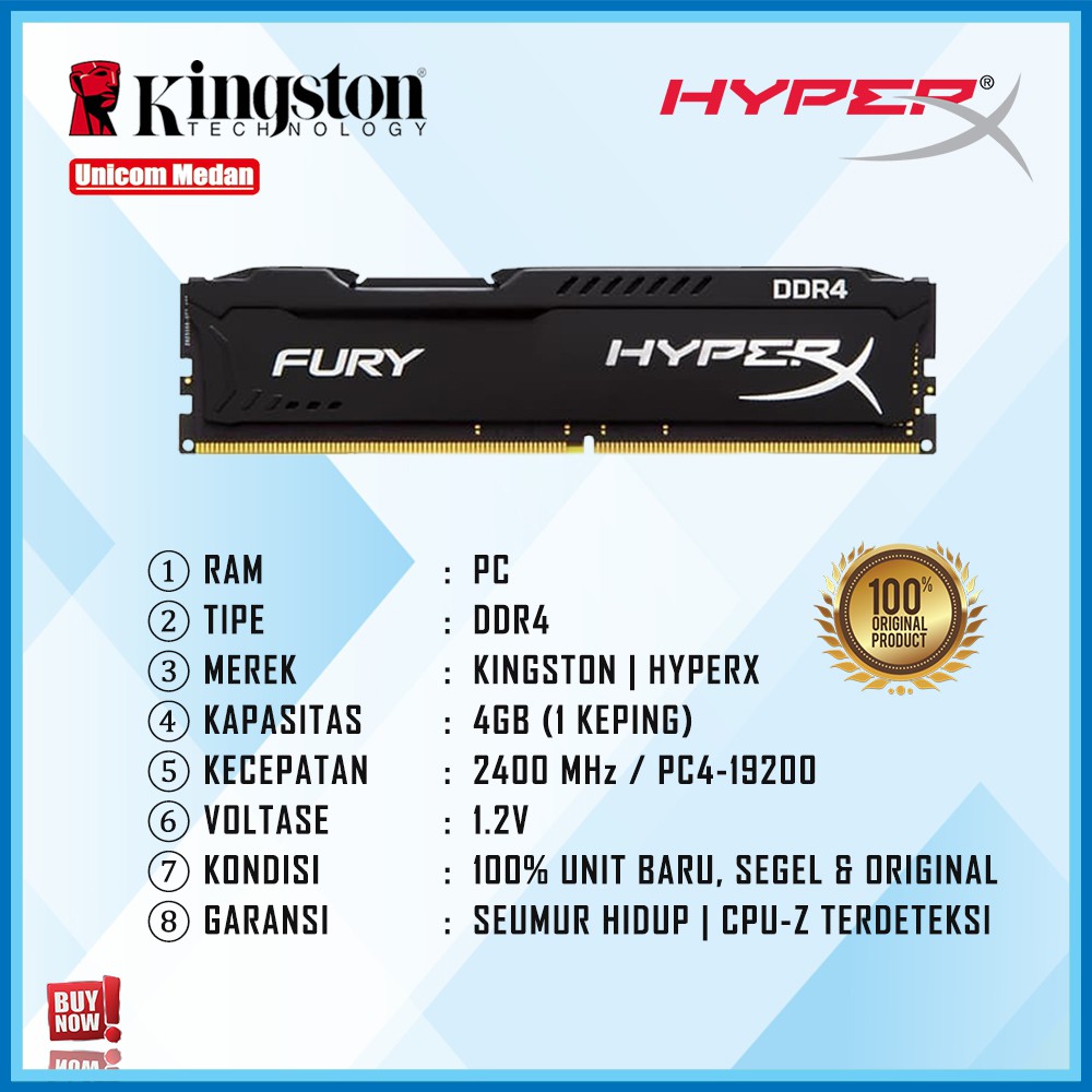 RAM PC DDR4 HYPERX 4GB 2400MHZ PC4-19200