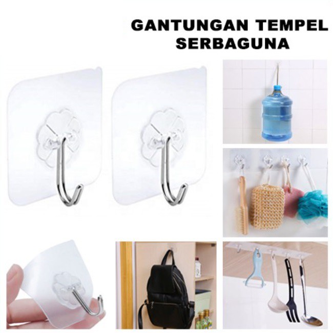 Gantungan HOOK Tempel Transparan Hanger Besi Cantelan Dinding Kait Dapur Kaca Kamar Mandi CBKS LC