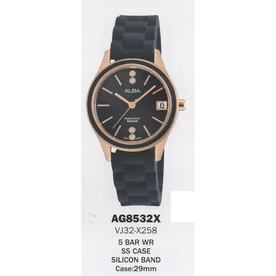 Jam Tangan Wanita Alba AG8532 rosegold black rubber Original