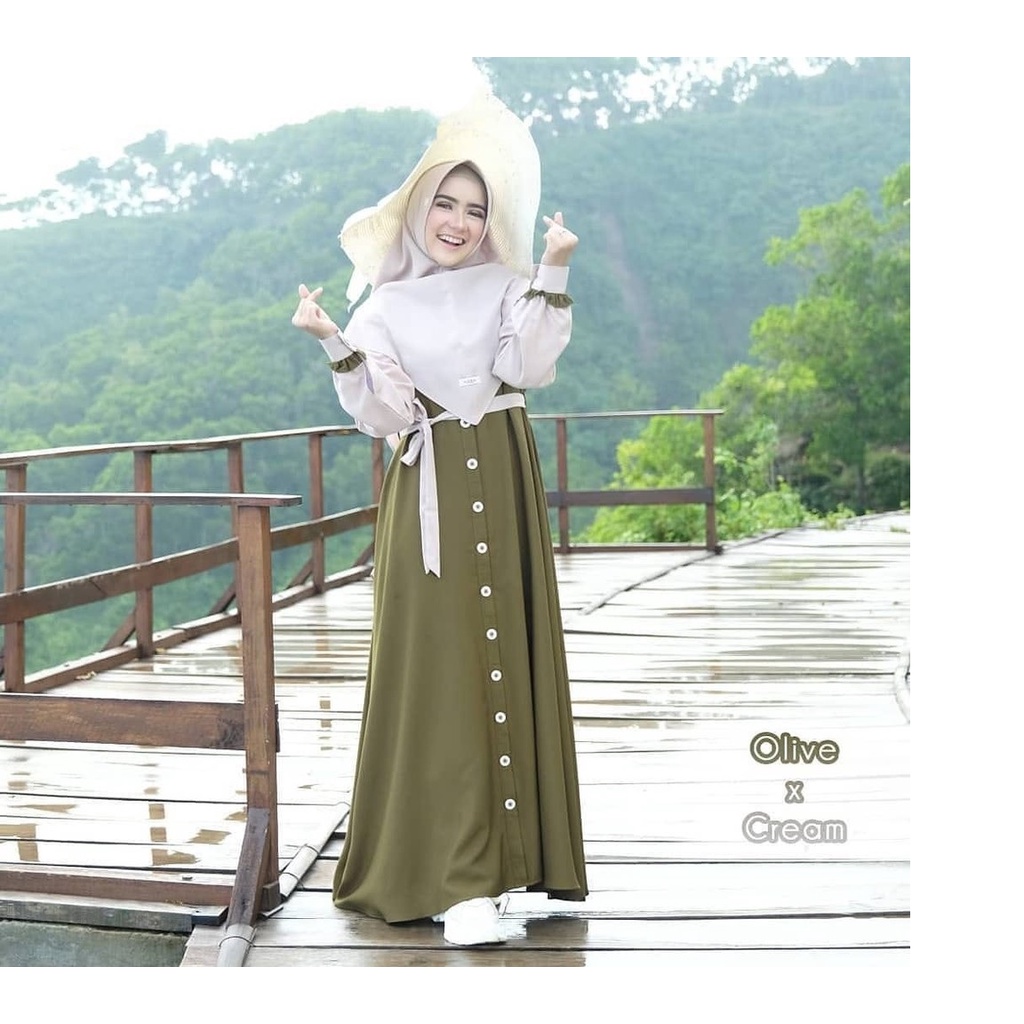 Mecca Gamis Syari Size S M L XL Bahan Ity Crepe IMPORT Adem, Lembut, Kain Jatuh-Olive