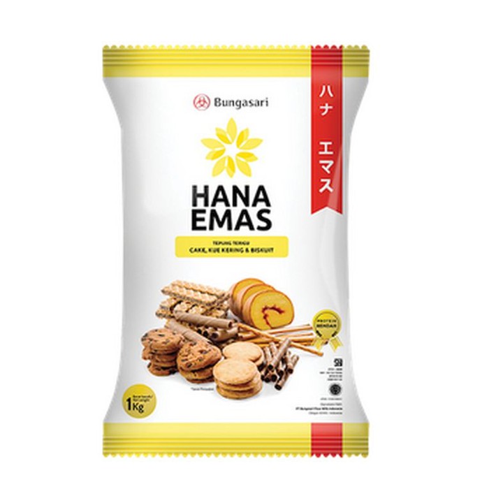 

Tepung Terigu Hana Emas (Protein Rendah) Tepung untuk Cake Cookies - 1kg