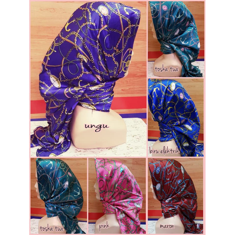 Jilbab Segi Empat Satin Branded Motif Rantai