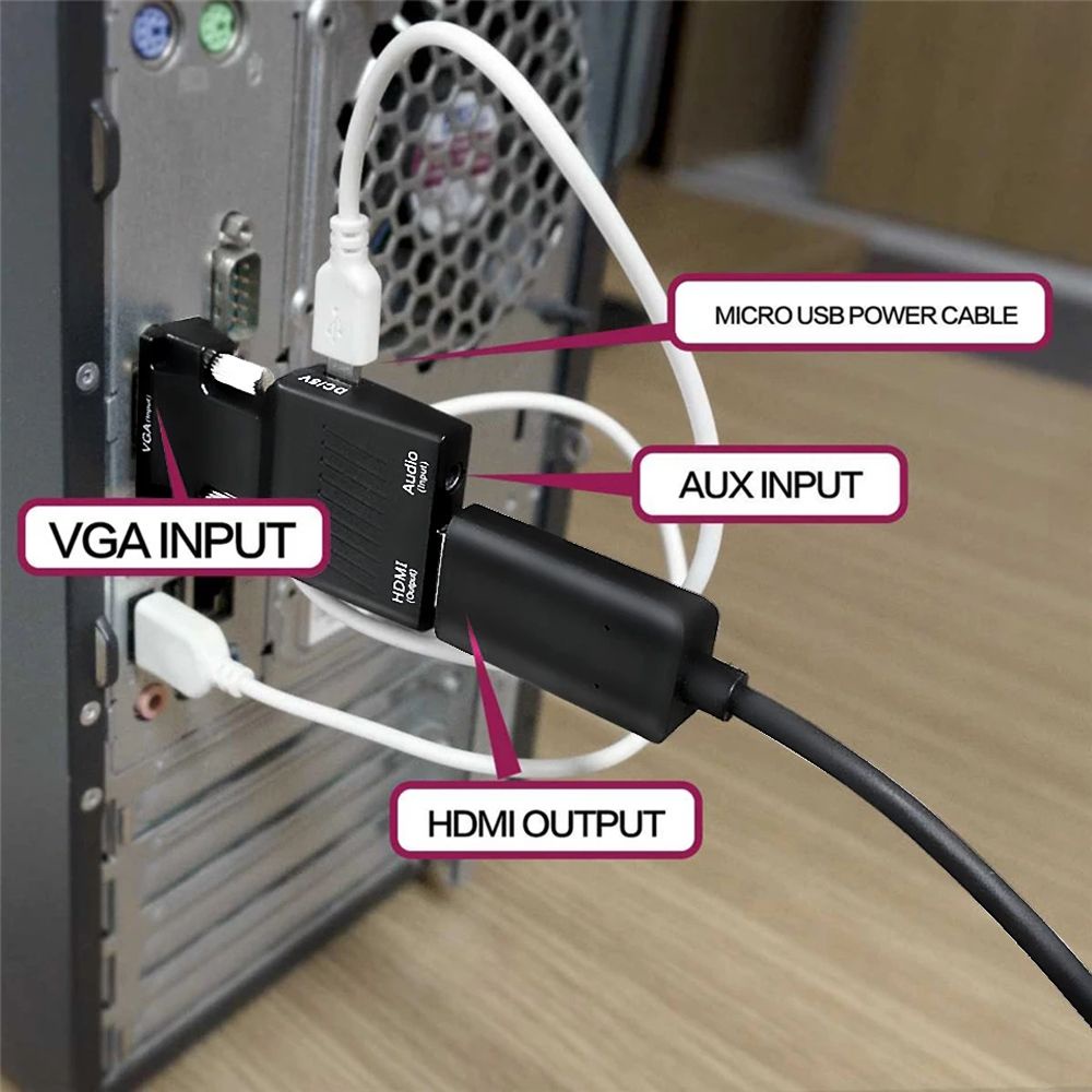 Rebuy Adapter Converter Vga Ke Hdmi 1080p Dengan Output Video + Audio Untuk Laptop / Pc