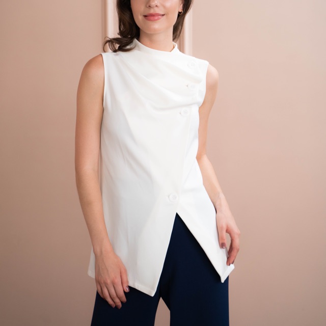 Tasha Top Putih - Baju Atasan Blouse Blus Scuba Turtleneck Casual Wanita